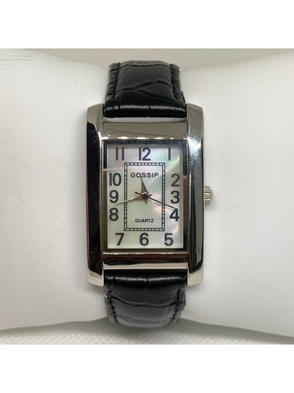 Gossip Women watch 21mm silver tone mop dial quartz analog black leather running